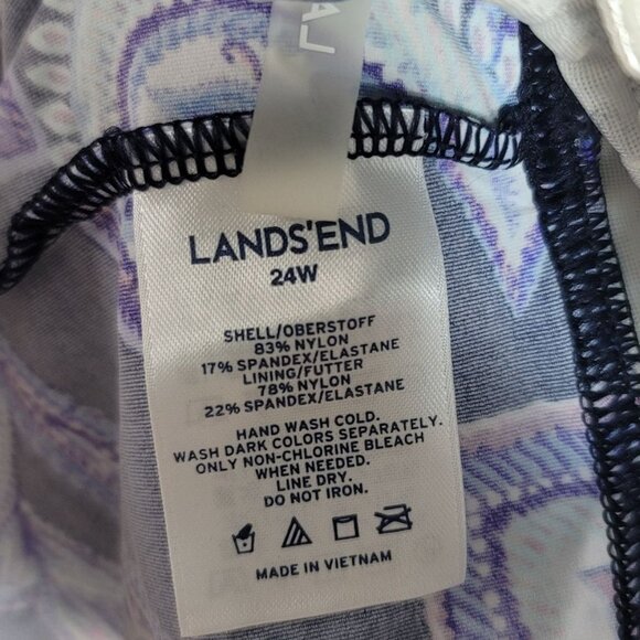 Lands' End Tankini Swim Top Blue SZ 24W Racerback Shelf Bra Paisley Flutter Hem - Picture 8 of 8